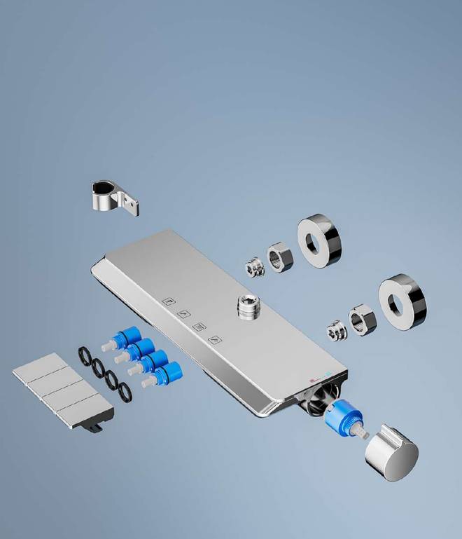 Exploded view of cartridge and valve structure