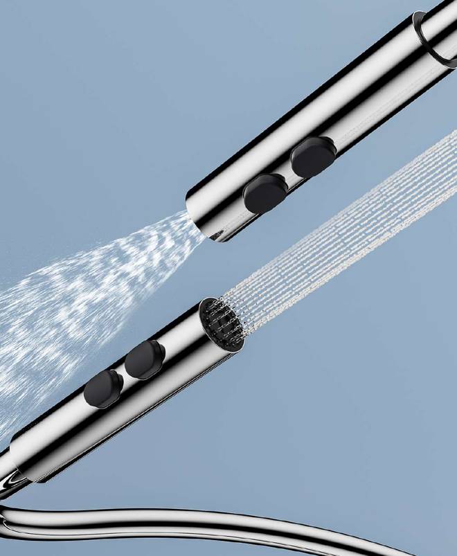 Dual-function spray gun: blade jet and soft shower