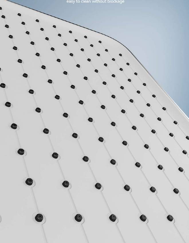 350 mm top shower with self-cleaning silicone nozzles